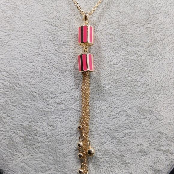 Talbots Gold Tassel Long Necklace, Red Enamel Beads, New With Tags - Picture 5 of 8